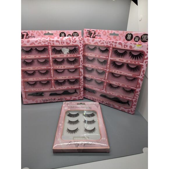 False Eyelash Lot 19 Pairs Plus Glue And Tweezers 3 Kits - Picture 1 of 3